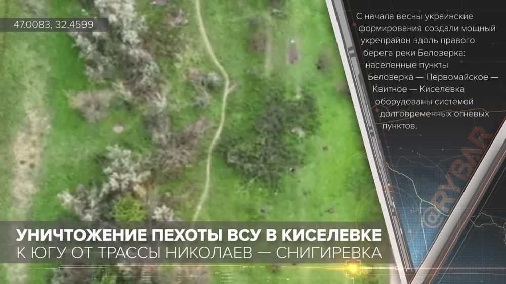 Уничтожение пехоты ВСУ в Киселевке к югу от трассы Николаев — Снигиревка