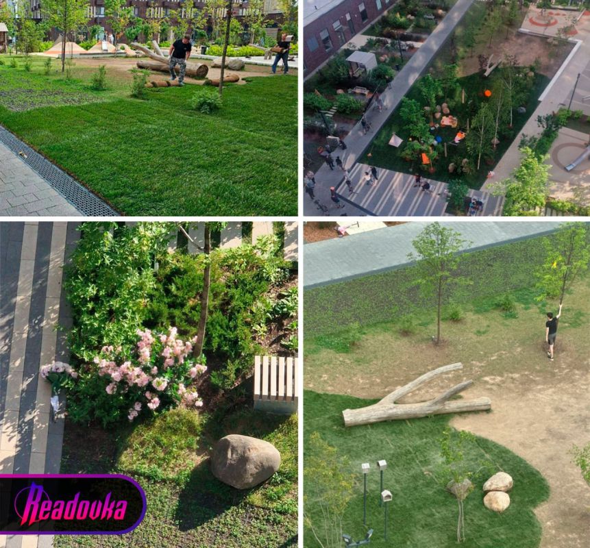 Потемкинский комфорт: ПИК ради рекламной съемки засадил искусственными цветами двор ЖК, постелил газон на решетке и потребовал у жильцов освободить парковку