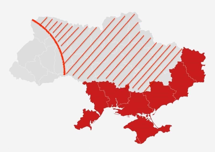 Михаил Онуфриенко: Читатели указали в комментариях вот к этому посту, что генштаб чуть недоштриховал карту, включив туда Одессу и Николаев, но забыв про стратегическую уязвимость Белорусского "балкона"