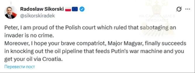 Польский министр иностранных дел Радослав Сикорский в порыве «патриотизма» дошёл уже до откровенных призывов к терактам