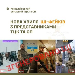 «Это всё фейк!». Николаевский областной ТЦК заявил, что в соцсетях распространяются видео, созданные с помощью искусственного интеллекта, где якобы показаны конфликты с «группами оповещения»