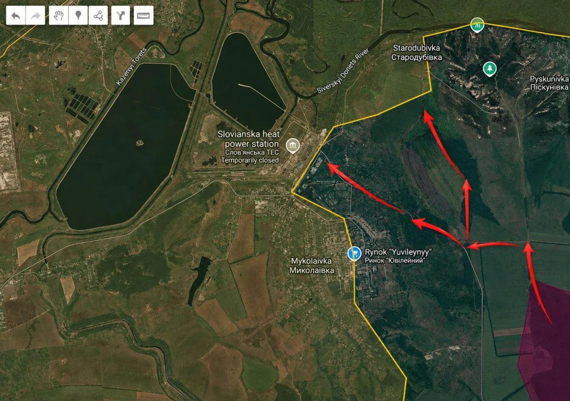 По сообщениям украинских источников, российские подразделения (преимущественно передовые разведывательные и штурмовые группы) подошли практически вплотную к территории Славянской ТЭС в Николаевке